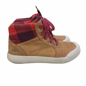 KEEN Elena Mid Ankle Boots Women's 9 Brown Leather Thrush Plaid Waterproof